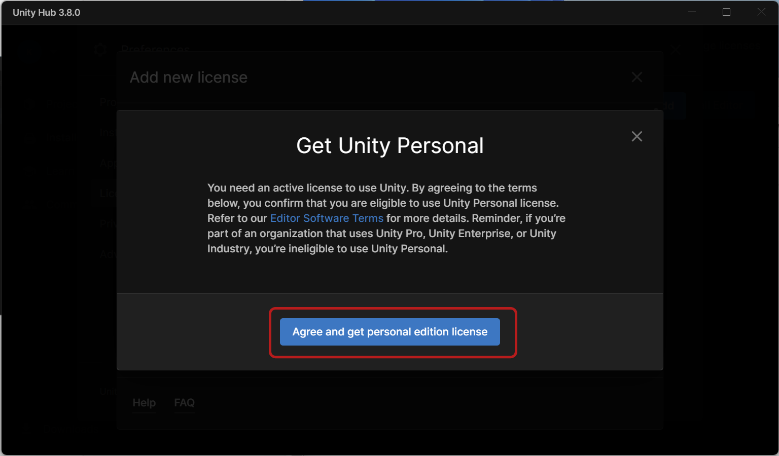 Agree and get personal edition licenseをクリックする